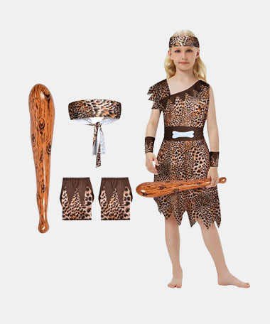 AYBUY Kids Caveman Costume, Stone Age Themed Wild Cave Girls Outfit, Halloween Cosplay Fancy Dress